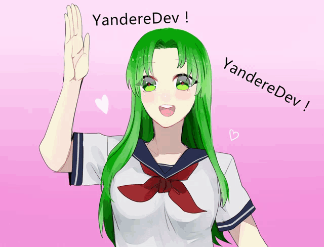 a girl with green hair has the word why on her head