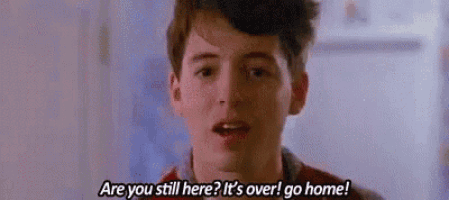 a young man is saying `` are you still here ? it 's over ! go home ! '' .