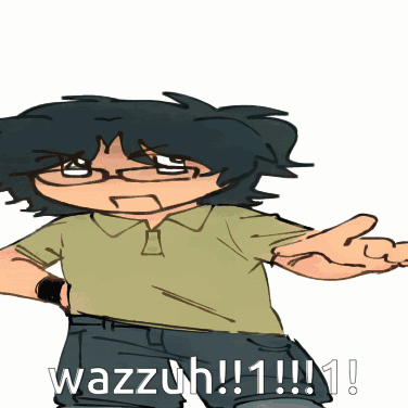 a cartoon drawing of a boy with wazzuh written on the bottom