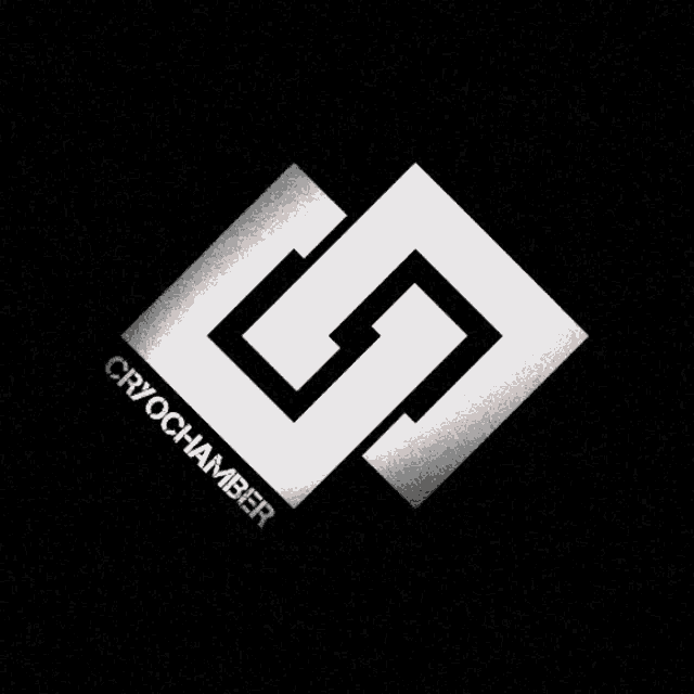 a logo for cryochamber is on a black surface