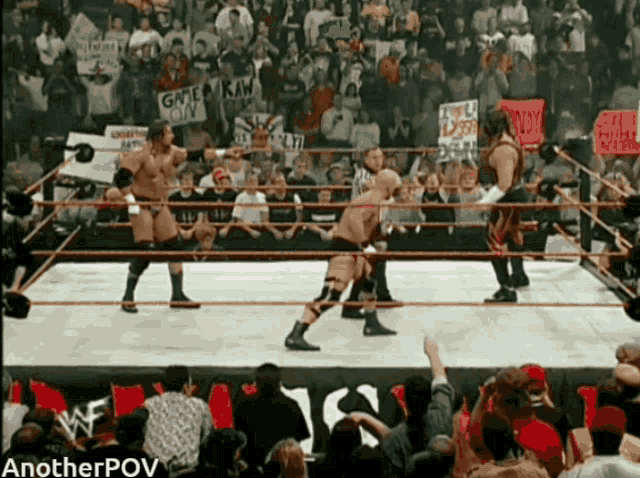 wrestlers in a ring with anotherpov written in the corner