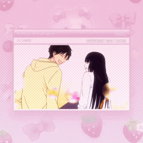 a girl with long black hair and a boy in a yellow hoodie