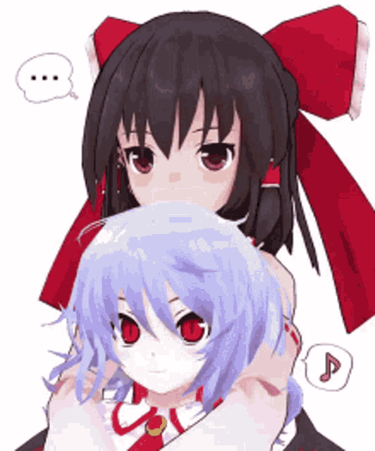 a girl with a red bow on her head is holding another girl