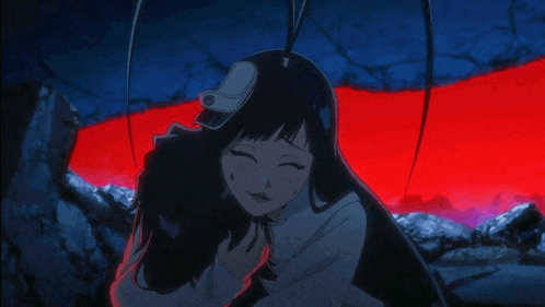 a girl with long black hair is hugging another girl with long black hair