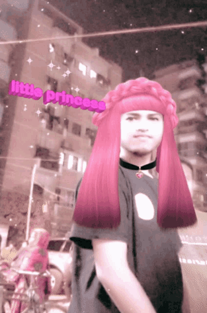 a man with pink hair and the words little princess on the bottom