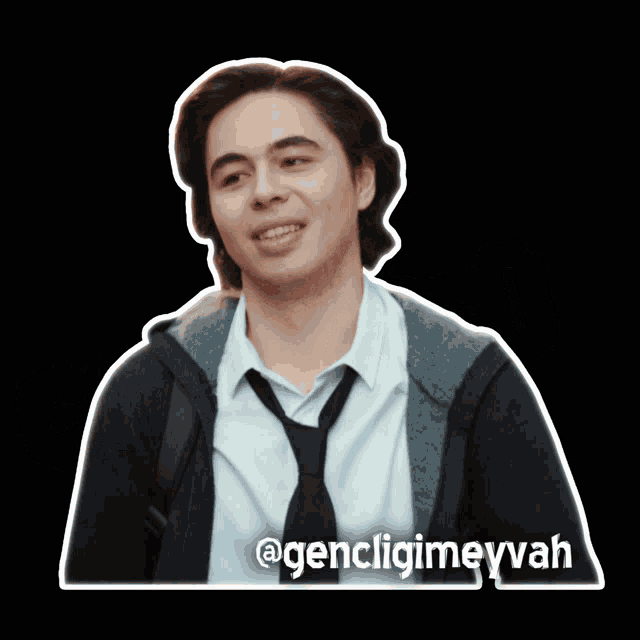 a sticker of a young man with the name @gencligimeyvah on it