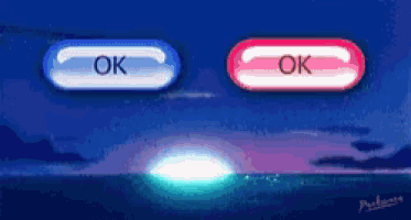 a blue and a red button that says ok on it