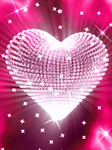 a heart made of diamonds is surrounded by stars on a pink background
