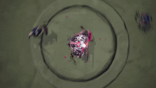 a group of people are fighting each other in a circle of red flames