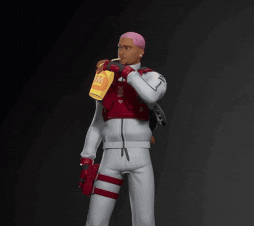 a man in a white and red outfit is holding a cup with a straw that says ' earl ' on it