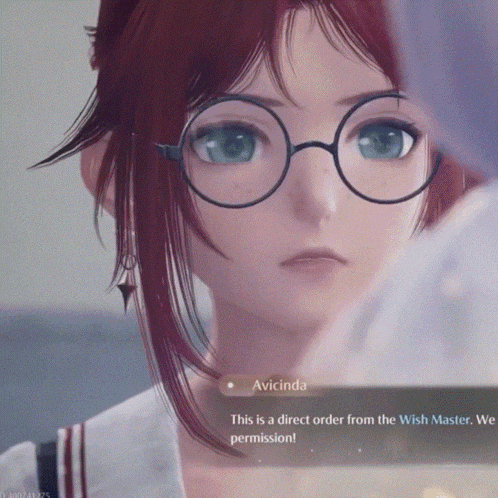 a girl with glasses says " this is a direct order from the wish master.we permission "