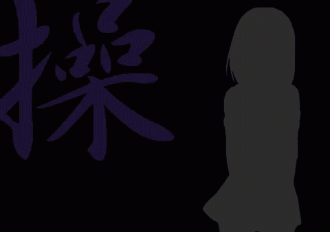 a silhouette of a woman stands in front of a purple background