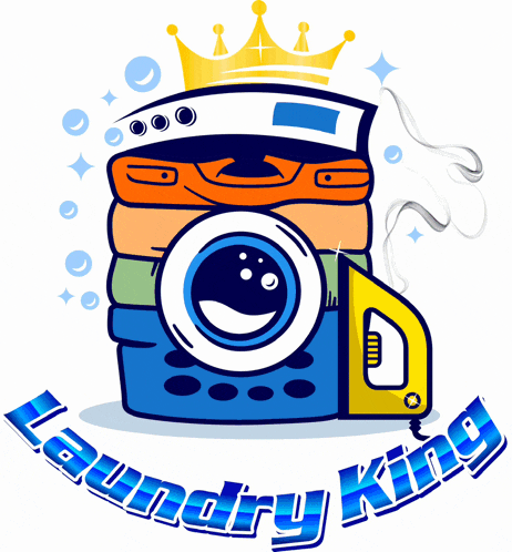 a logo for laundry king with a stack of clothes