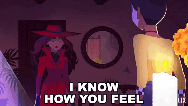 a cartoon character says " i know how you feel " next to a candle