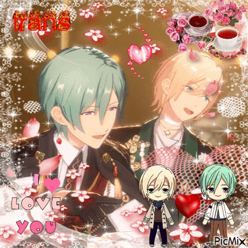 a collage of anime characters with the words love you