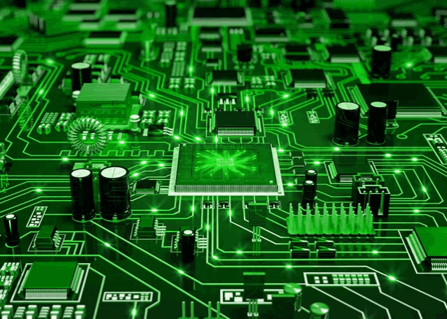 a green circuit board with a cpu in the middle of it