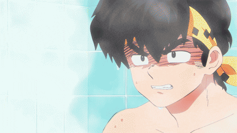 a cartoon character with a scarf around his head is taking a shower