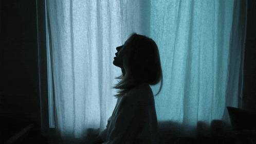 a silhouette of a woman standing in front of a window