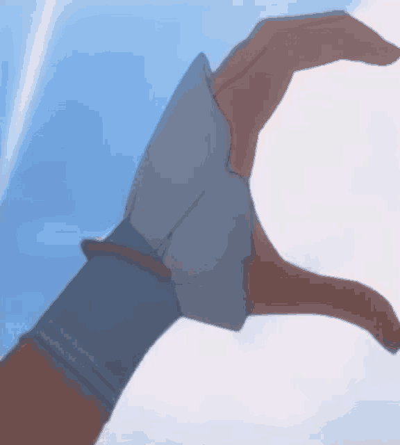 a person is making a heart shape with their hands in the air .