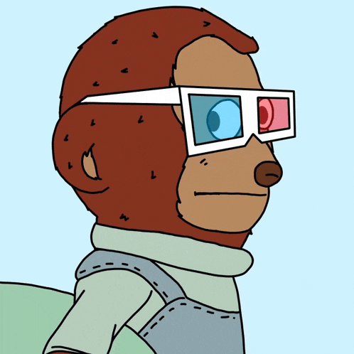 a cartoon of a monkey wearing 3d glasses and a backpack