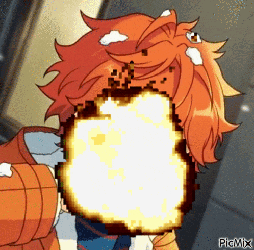 a pixel art of a person with an explosion behind them