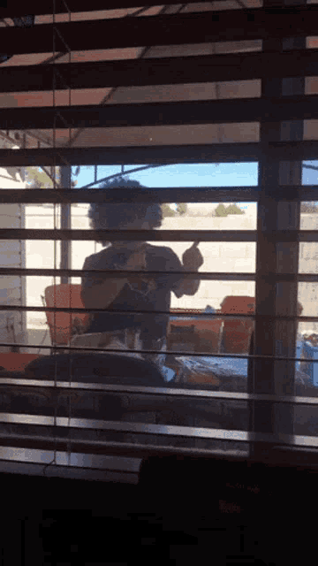 a person playing a guitar behind a window