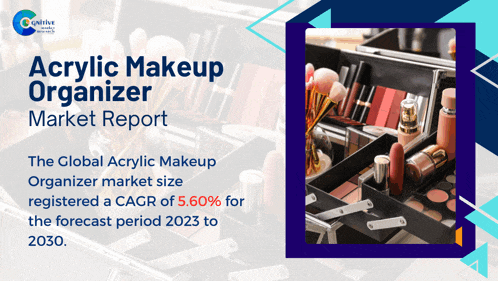 an advertisement for a acrylic makeup organizer with a picture of makeup brushes