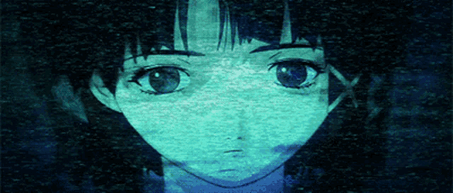 a close up of a person 's face with a glowing blue background