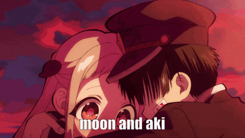 a picture of a boy and a girl with the words moon and aki on the bottom