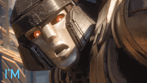 a robot with the word i 'm in blue