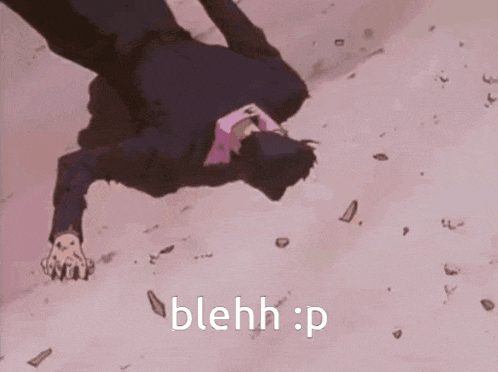 a man in a suit is laying on his back with the words blehh : p written below him