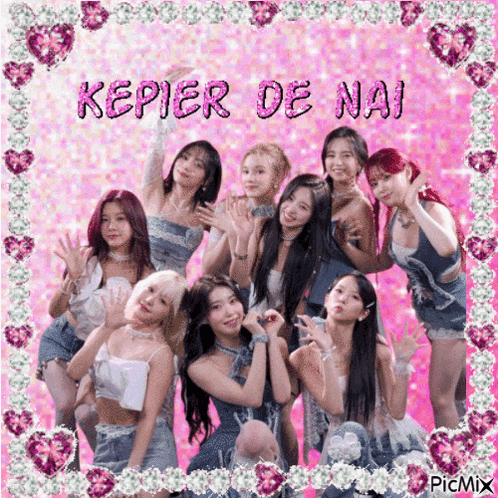 a group of girls are posing for a picture with the words kepler de nai written on the bottom