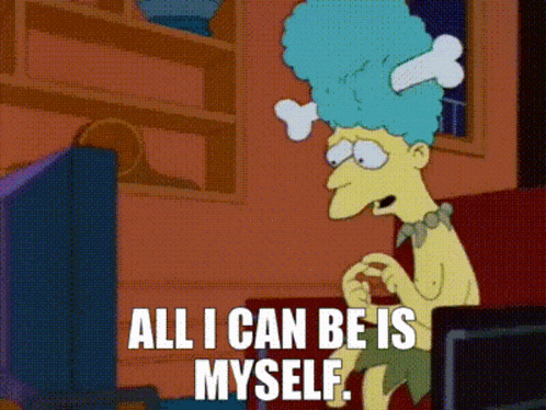 a cartoon character says all i can be is myself in front of a television