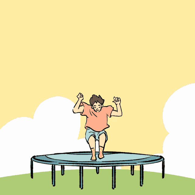 a cartoon of a person jumping on a trampoline with the words good morning