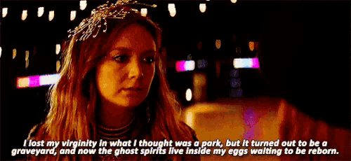 a woman with a tiara on her head is talking about losing her virginity