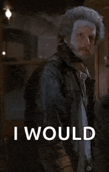 a man with a beard and a jacket is screaming and saying `` i would neva !! ''