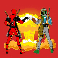 deadpool and boba fett giving each other a fist bump