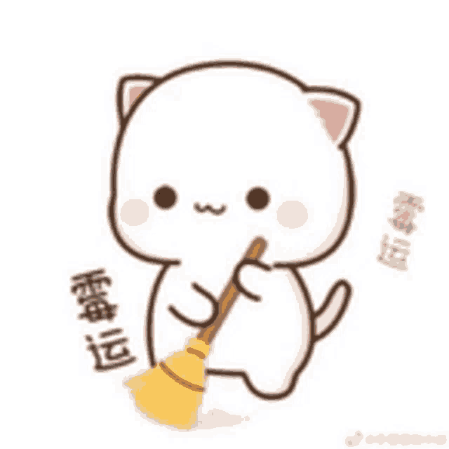 a cartoon cat is holding a broom in its paw .