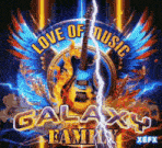 galaxy family love of music album cover with a guitar and lightning