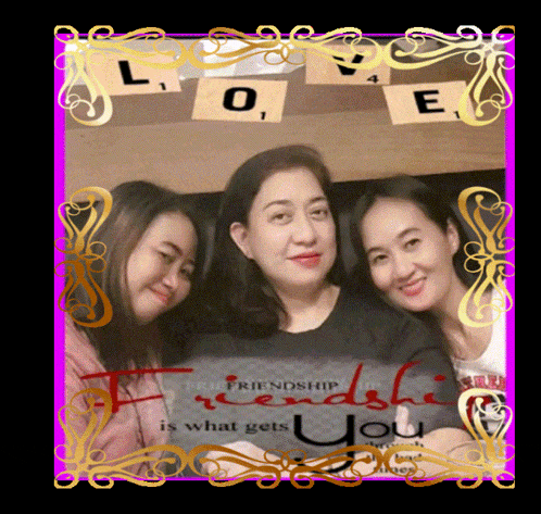a picture of three women with the words " friendship is what gets you " on it