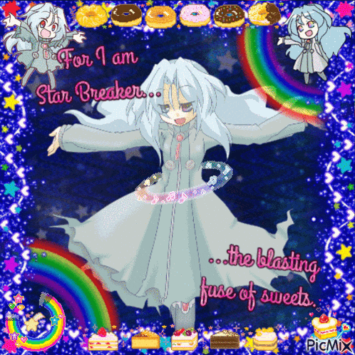 a picture of a girl with the words for i am star breaker on it