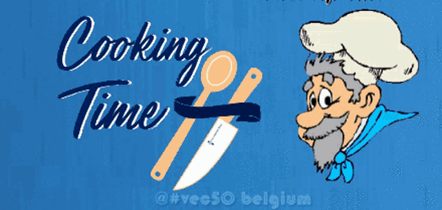 a blue background with the words cooking time and a chef