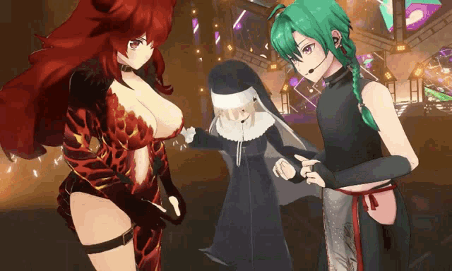 a nun and a demon are standing next to each other in a video game