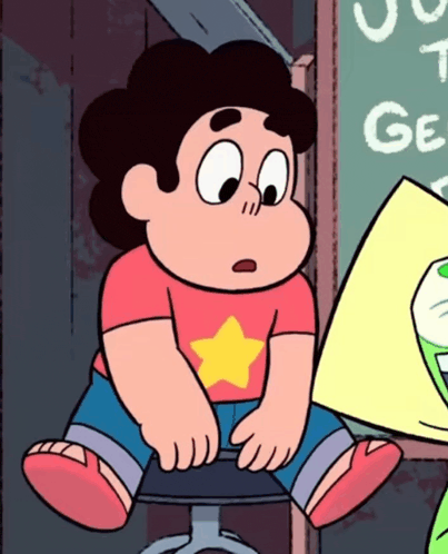 a cartoon character sitting in front of a sign that says juice