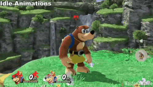 a video game shows banjo and kazooie fighting each other