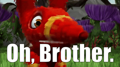 a picture of a red animal with the words oh brother on it