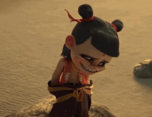 a cartoon character is standing on a rock with a smile on his face