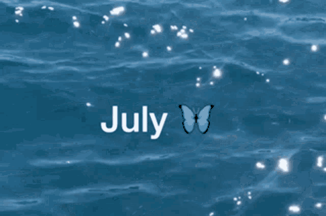 the word july is on a blue background
