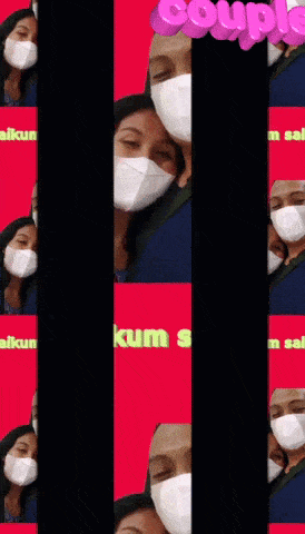 a couple wearing face masks with the word couple on the bottom