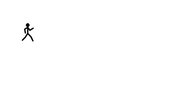 a stick figure is jumping in the air while walking on a white background .